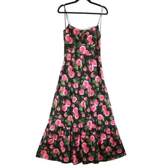 NEW, Alice + olivia chantay smocked floral print poplin maxi dress SZ 10 #MD1473 - Picture 4 of 9